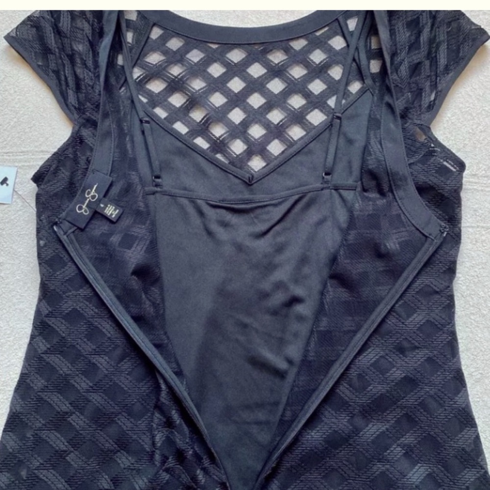 Jessica Simpson Black Mini ruffled Dress in a SZ 10 cap sleeves eyelet lined NEW - Picture 4 of 11